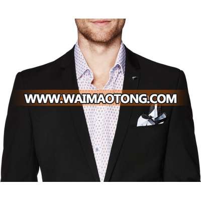 men's 100% white silk with black edge print pocket square